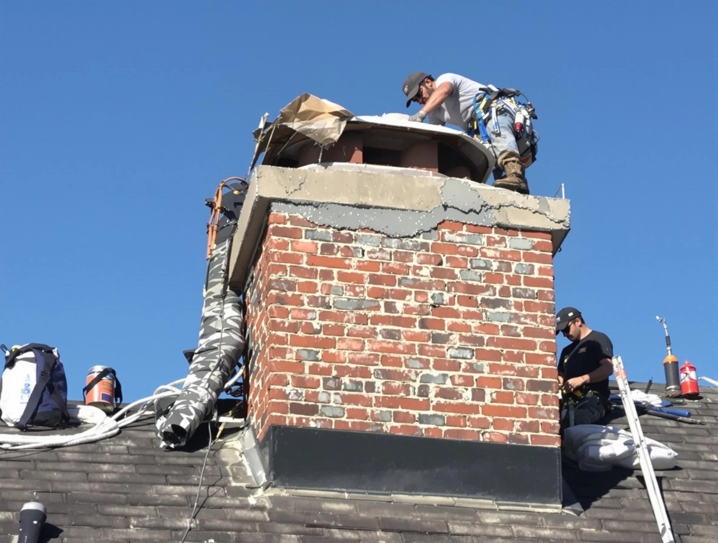 The Village Chimney Sweep installing a custom chimney crown in The Village, OK