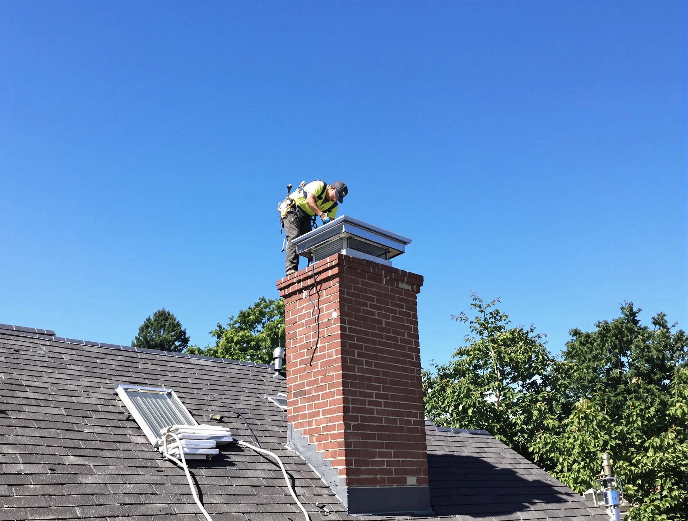The Village Chimney Sweep technician measuring a chimney cap in The Village, OK
