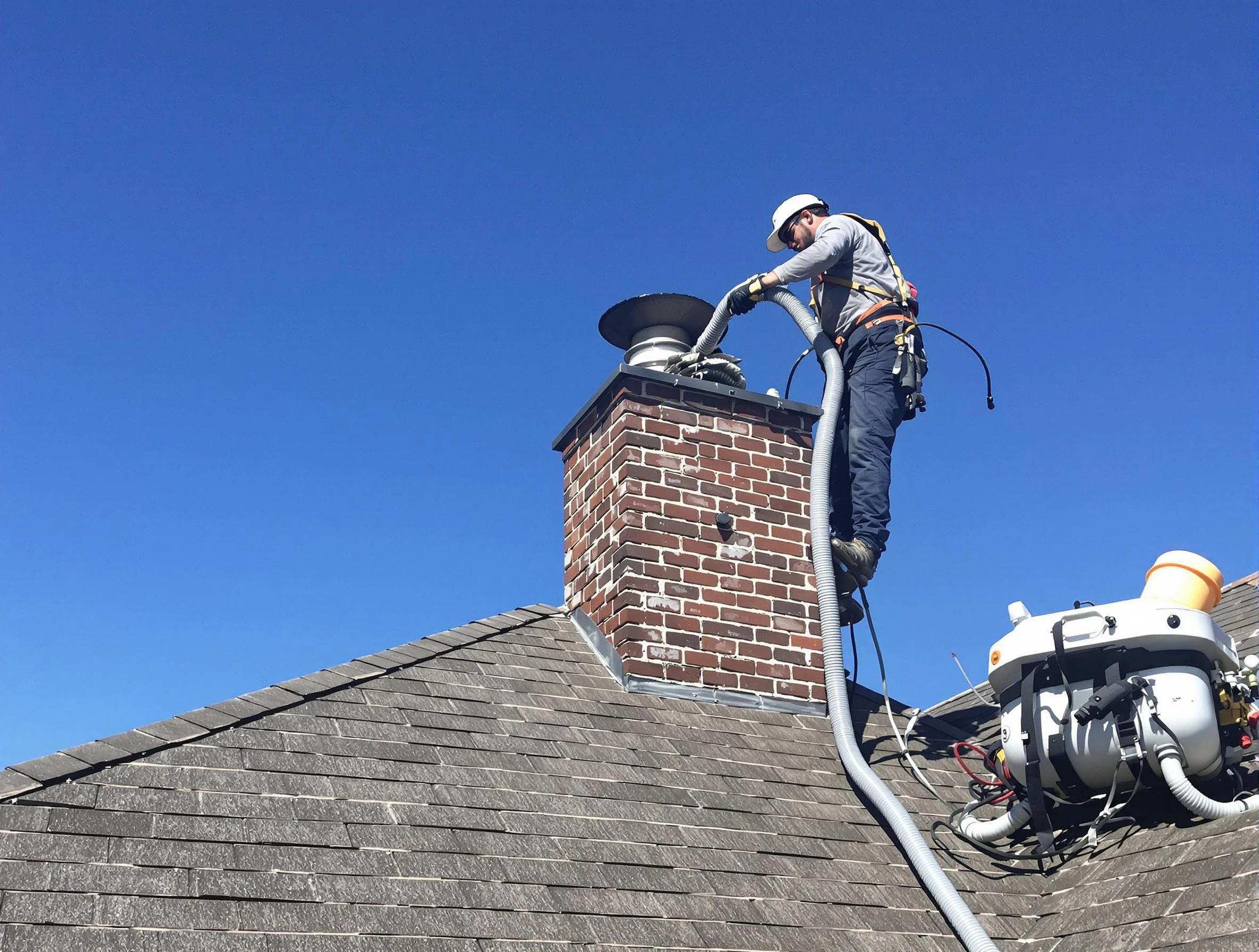 Dedicated The Village Chimney Sweep team member cleaning a chimney in The Village, OK